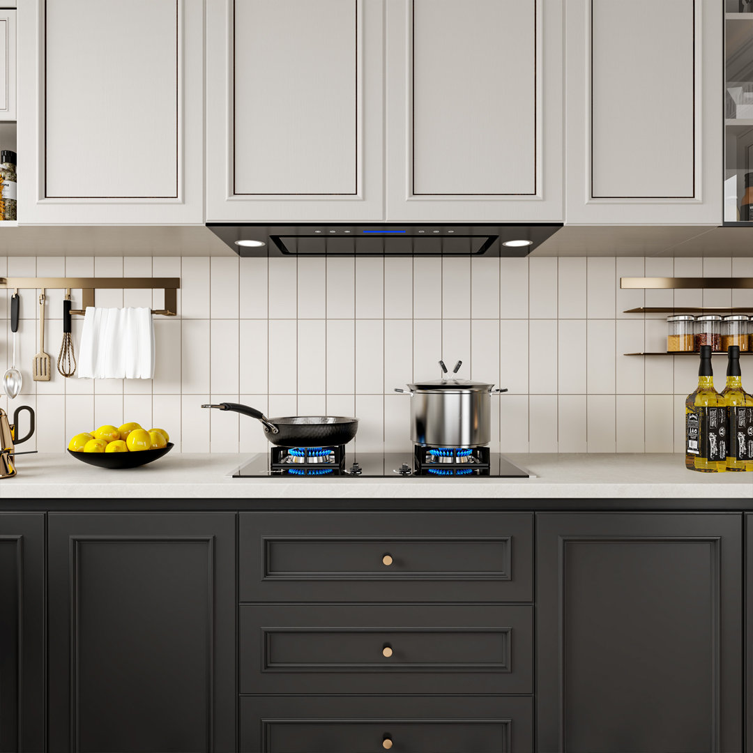 30 inch 900 CFM Convertible Insert Range Hood 4 Speed Quiet Tempered Glass Panel Push Button Control with LED Lights